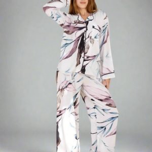 YOULYA "Midnight Blossom" Silk-Touch Pyjama Set